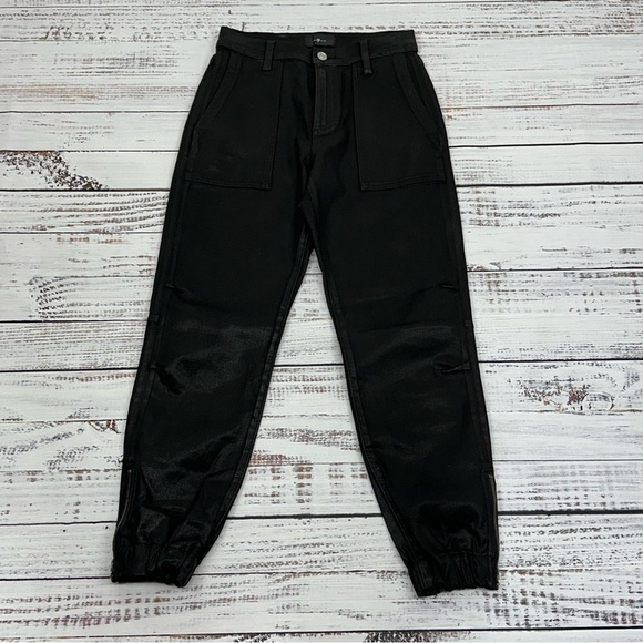 7 for All Mankind size 25 Coated Black Darted Boyfriend Jogger Jeans - Picture 10 of 14